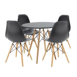 Tavolinë ngrënieje Julita pakoworld set prej 5 copësh në nuancë të zezë-natyrale D80x73cm