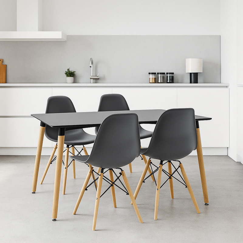 Dhomë ngrënieje Natali-Julita pakoworld set 5 copë e zezë-natyrale 120x80x76cm