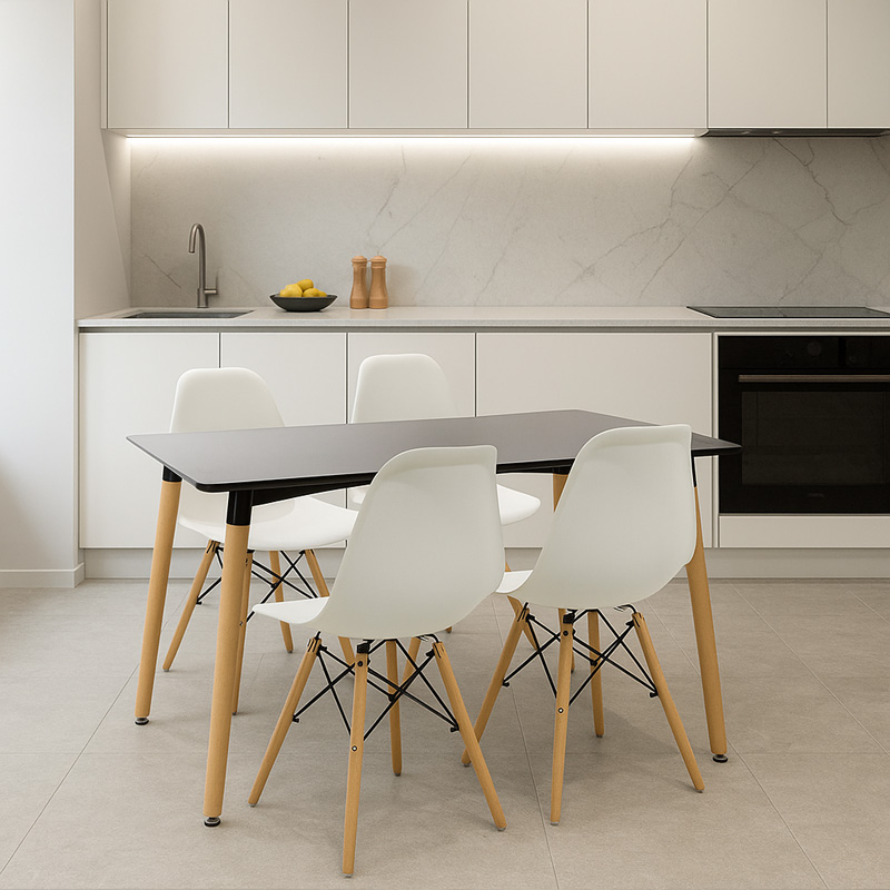 Set ngrënieje Natali-Julita pakoworld set 5 copë e zezë-e bardhë - natyrale 120x80x76cm