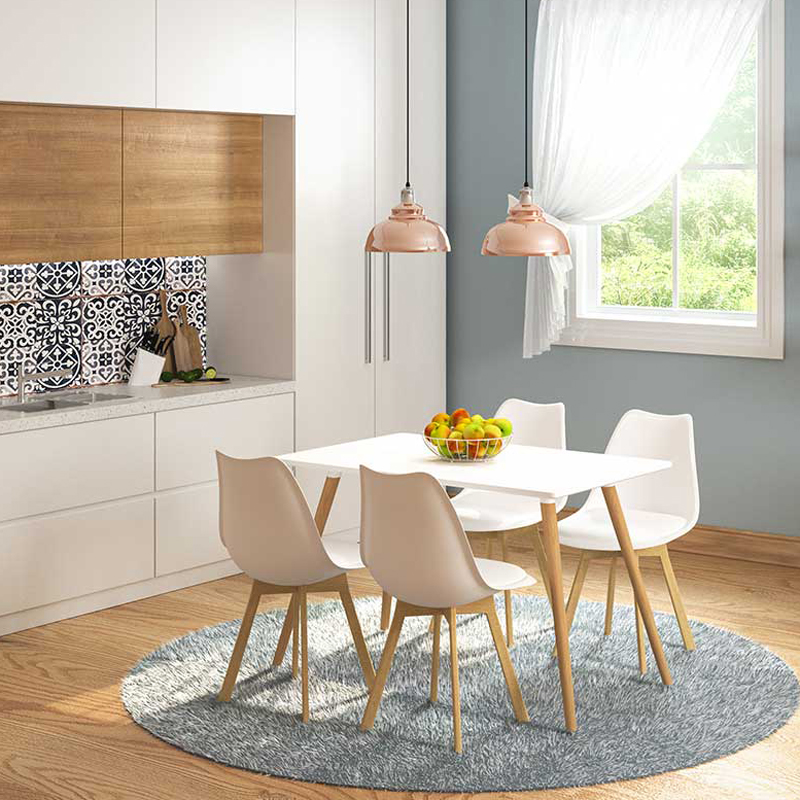 Tavolinë ngrënieje Natali-Gaston set prej 5 copësh të bardha në nuancë të bardhë-natyrale 120x80x73cm