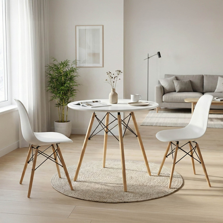 Set tavoline ngrënieje Julita prej 3 copësh pakoworld MDF dhe dru ahu në nuancë të bardhë-natyrale D60x73cm