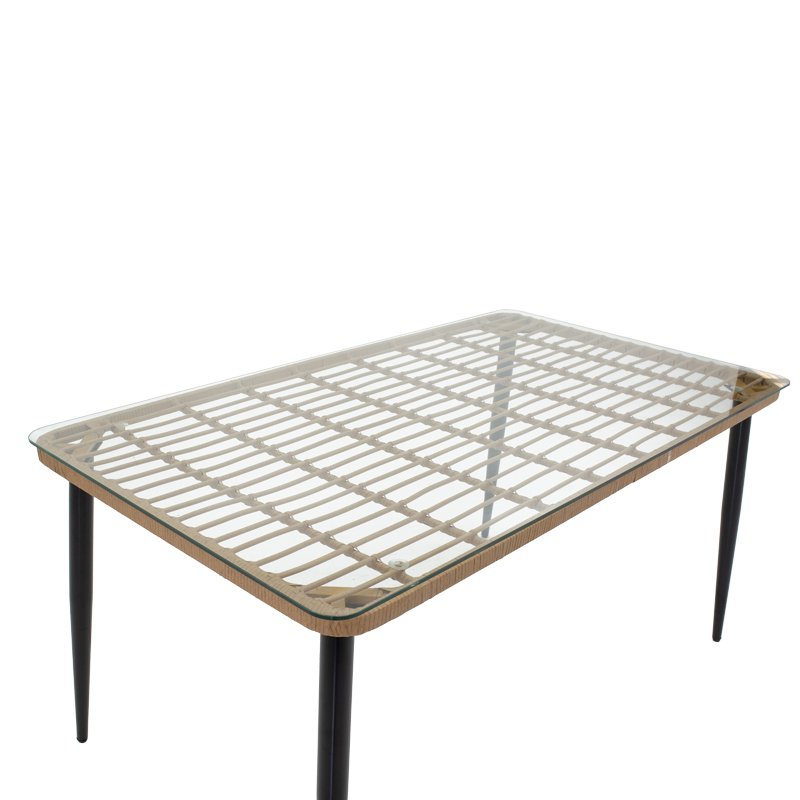 Tavolinë ngrënieje Naoki D pakoworld set prej 7 rattan natyral-metal i zi-xham 160x90x78cm