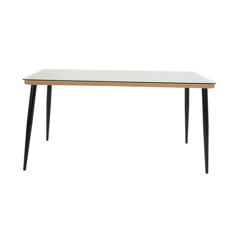 Naoki E pakoworld set tavoline ngrënieje me 5 copë, rrota natyrale-metal i zi-xham 160x90x78cm