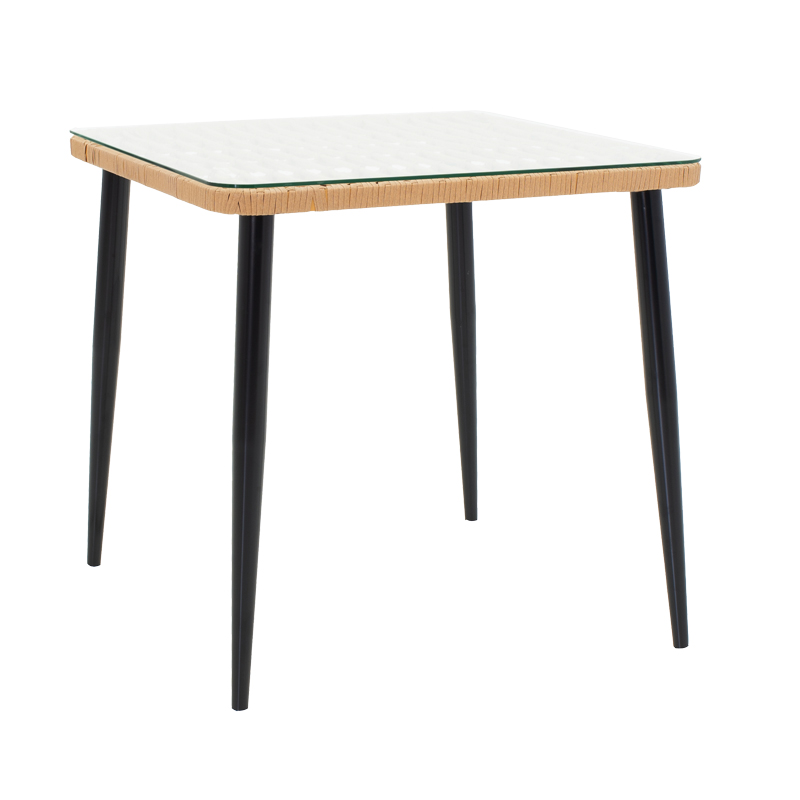 Set tavoline ngrënieje Naoki F pakoworld me 3 copë rattan natyral-metal i zi-xham 80x80x78cm