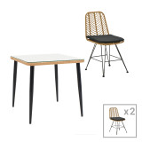 Set tavoline ngrënieje Naoki F pakoworld me 3 copë rattan natyral-metal i zi-xham 80x80x78cm