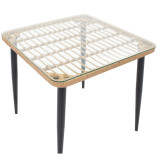 Set tavoline ngrënieje Naoki F pakoworld me 3 copë rattan natyral-metal i zi-xham 80x80x78cm