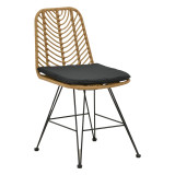 Set tavoline ngrënieje Naoki F pakoworld me 3 copë rattan natyral-metal i zi-xham 80x80x78cm