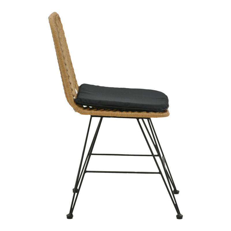 Set tavoline ngrënieje Naoki F pakoworld me 3 copë rattan natyral-metal i zi-xham 80x80x78cm