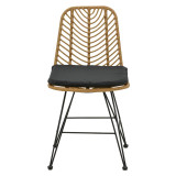 Set tavoline ngrënieje Naoki F pakoworld me 3 copë rattan natyral-metal i zi-xham 80x80x78cm