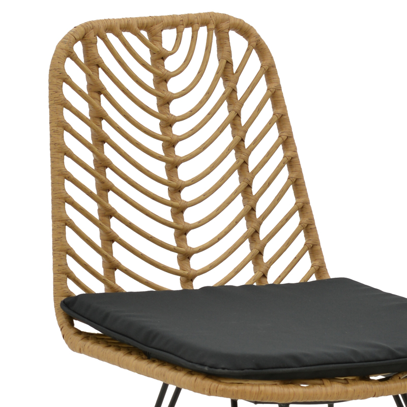 Set tavoline ngrënieje Naoki F pakoworld me 3 copë rattan natyral-metal i zi-xham 80x80x78cm
