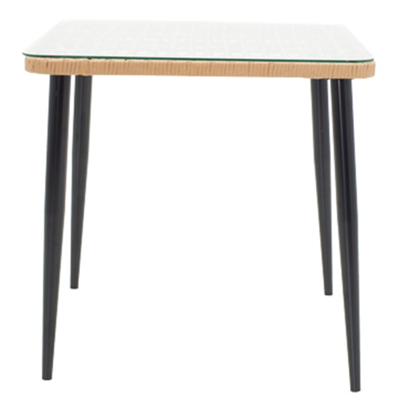 Set tavoline ngrënieje Naoki G pakoworld me 5 copë rattan natyral-metal i zi-xham 80x80x78cm