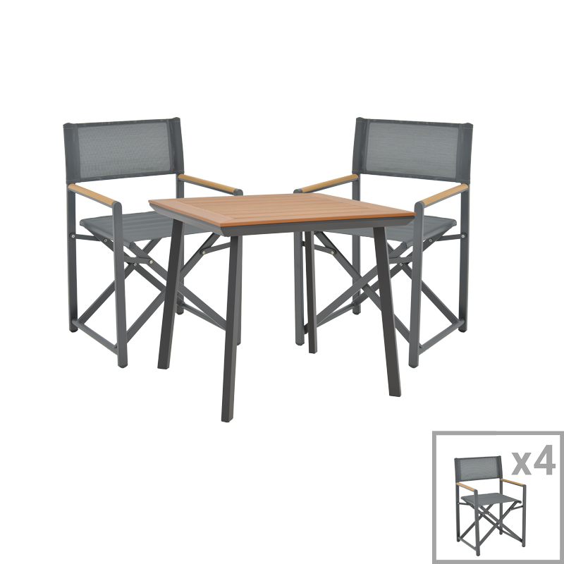 Set tavoline ngrënieje Mabu-Synergy me 5 pakoworld alumini antracit dhe kompensatë në ngjyrë natyrale 80x80x74cm