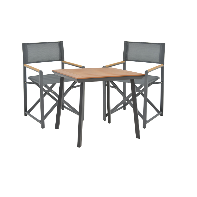 Set tavoline ngrënieje Mabu-Synergy me 3 pakoworld alumini antracit dhe kompensatë në ngjyrë natyrale 80x80x74cm