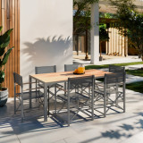 Set tavoline ngrënie Mabu-Nares 7 copë pakoworld alumini antracit dhe kompensatë në ngjyrë natyrale 180x90x72.5cm