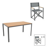 Set tavoline ngrënie Mabu-Nares 5 copë pakoworld alumini antracit dhe kompensatë në ngjyrë natyrale 140x80x72.5cm