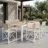 Set tavoline ngrënieje Mabu-Nares 7 copë pakoworld alumini i bardhë dhe kompensatë në ngjyrë natyrale 180x90x72.5cm