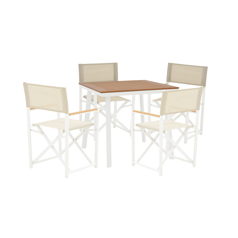 Set tavoline ngrënieje Mabu-Synergy me 5 copë pakoworld, alumin i bardhë dhe kompensatë në ngjyrë natyrale 80x80x74cm