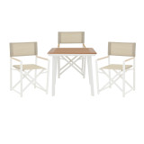 Set tavoline ngrënieje Mabu-Synergy me 3 copë pakoworld, alumin i bardhë dhe kompensatë në ngjyrë natyrale 80x80x74cm
