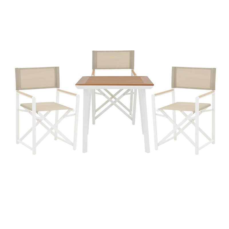 Set tavoline ngrënieje Mabu-Synergy me 3 copë pakoworld, alumin i bardhë dhe kompensatë në ngjyrë natyrale 80x80x74cm