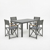 Mabu-Klinton set tavoline ngrënieje 5 copë pakoworld alumini dhe pëlhurë në nuancë antraciti 150x80x74cm