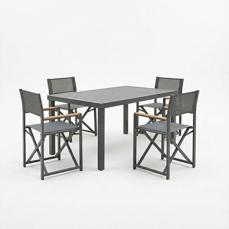 Mabu-Klinton set tavoline ngrënieje 5 copë pakoworld alumini dhe pëlhurë në nuancë antraciti 150x80x74cm