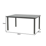 Mabu-Klinton set tavoline ngrënieje 5 copë pakoworld alumini dhe pëlhurë në nuancë antraciti 150x80x74cm