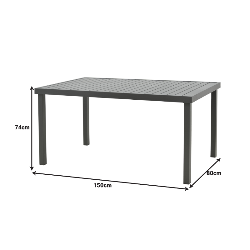 Mabu-Klinton set tavoline ngrënieje 5 copë pakoworld alumini dhe pëlhurë në nuancë antraciti 150x80x74cm