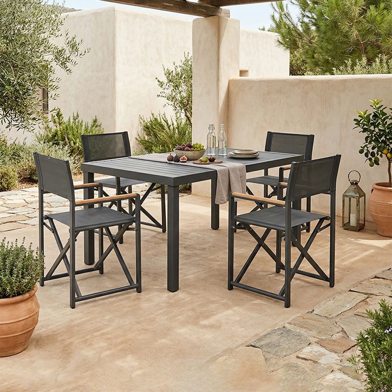 Mabu-Klinton set tavoline ngrënieje 5 copë pakoworld alumini dhe pëlhurë në nuancë antraciti 150x80x74cm