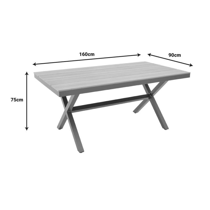 Set tavoline ngrënieje Mabu-Thorio 5 pakoworld alumini antracit dhe kompensatë në nuancë natyrale 160x90x75cm