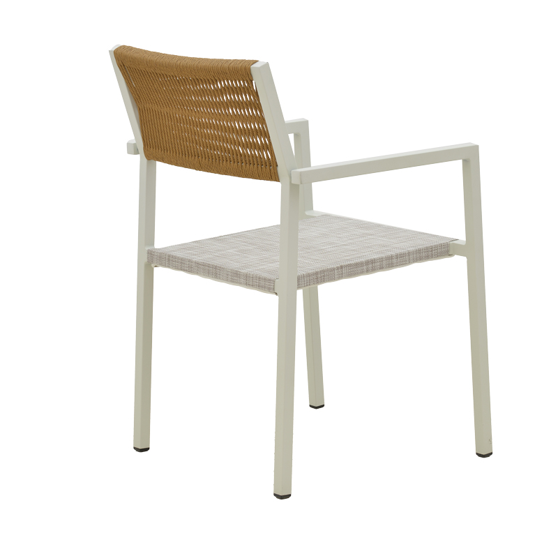 Tavolinë ngrënie Savor-Kliton set prej 5 pakoworld alumini i bardhë dhe rattan në ngjyrë natyrale 80x80x74cm