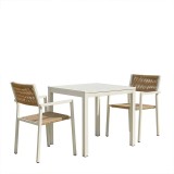 Tavolinë ngrënie Savor-Kliton set prej 3 pakoworld alumini i bardhë dhe rattan në ngjyrë natyrale 80x80x74cm