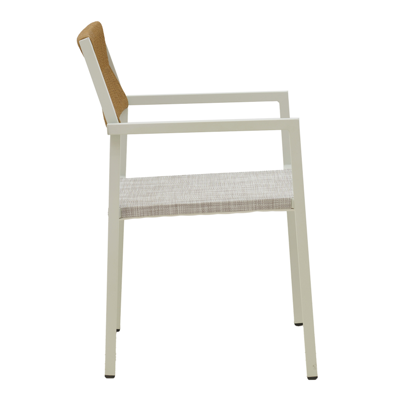 Tavolinë ngrënie Savor-Kliton set prej 3 pakoworld alumini i bardhë dhe rattan në ngjyrë natyrale 80x80x74cm