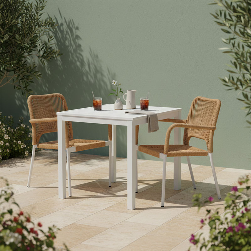 Tavolinë ngrënieje Kliton - Norture set me 3 pakoworld alumini në nuancë të bardhë 80x80x74cm