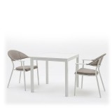 Tavolinë ngrënieje Kliton - Pino set me 3 pakoworld alumini në nuancë të bardhë 80x80x74cm