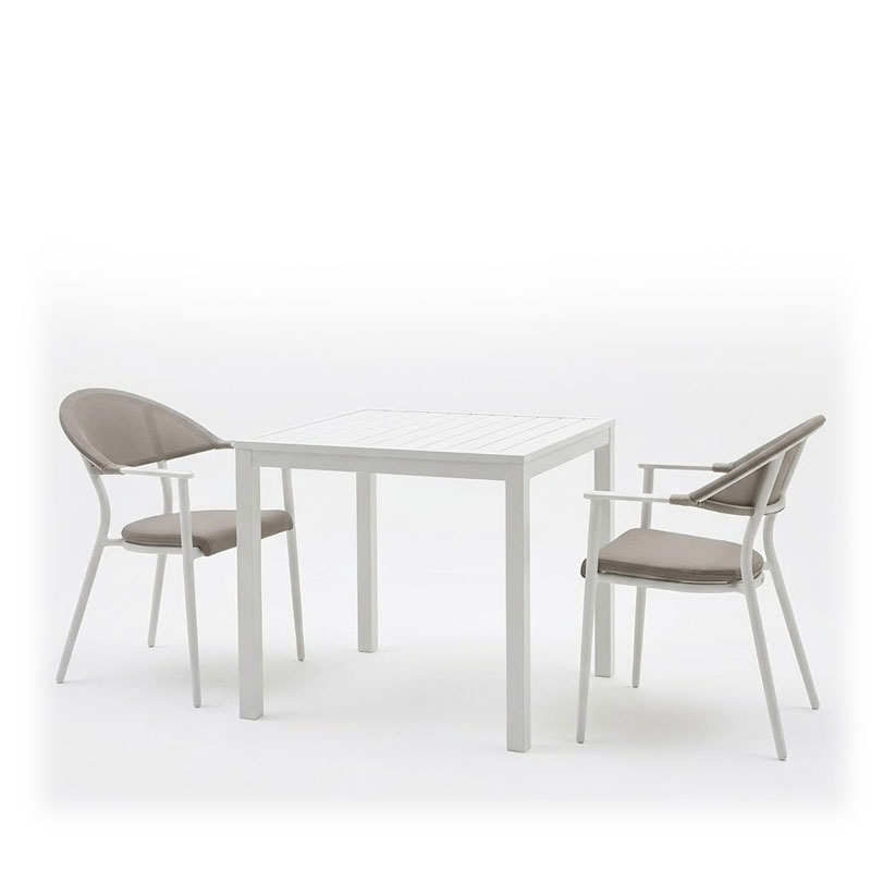 Tavolinë ngrënieje Kliton - Pino set me 3 pakoworld alumini në nuancë të bardhë 80x80x74cm