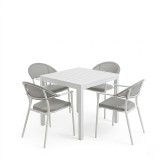 Tavolinë ngrënieje Kliton - Pino set me 5 pakoworld alumini në nuancë të bardhë 80x80x74cm