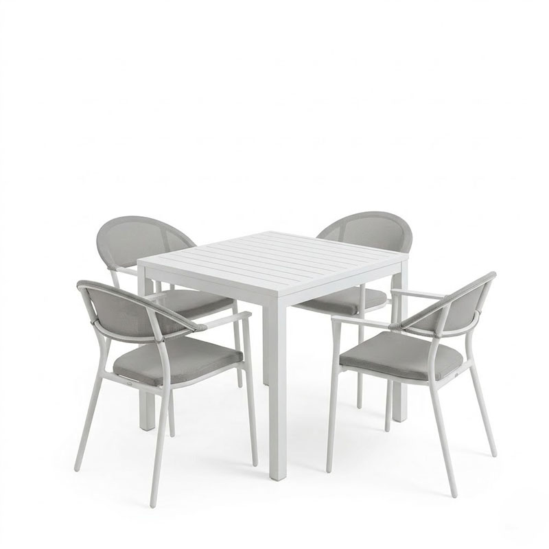 Tavolinë ngrënieje Kliton - Pino set me 5 pakoworld alumini në nuancë të bardhë 80x80x74cm