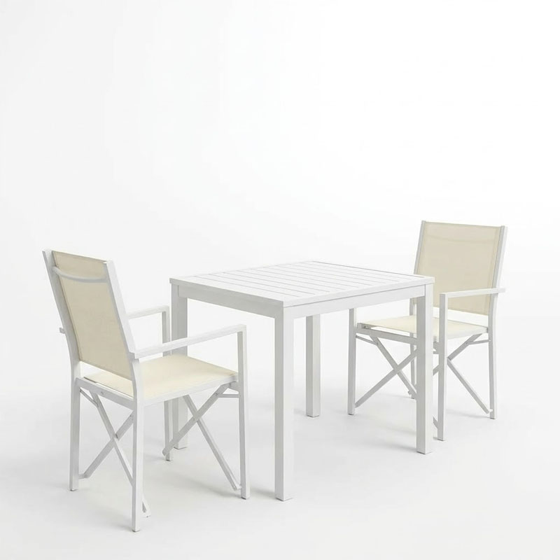 Set tavoline ngrënieje Zacreta- Kliton prej 3 copash pakoworld alumini në nuancë të bardhë 80x80x74cm