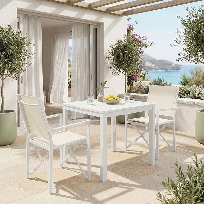 Set tavoline ngrënieje Zacreta- Kliton prej 3 copash pakoworld alumini në nuancë të bardhë 80x80x74cm