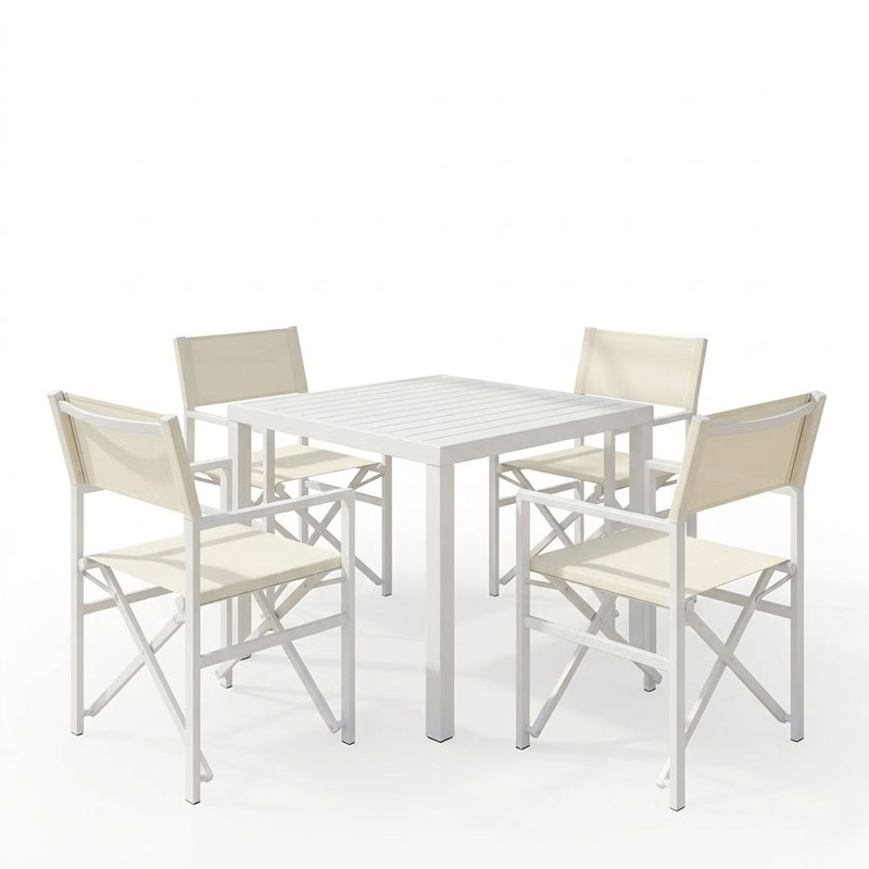 Set tavoline ngrënieje Zacreta-Kliton prej 5 copash pakoworld alumini në nuancë të bardhë 80x80x74cm