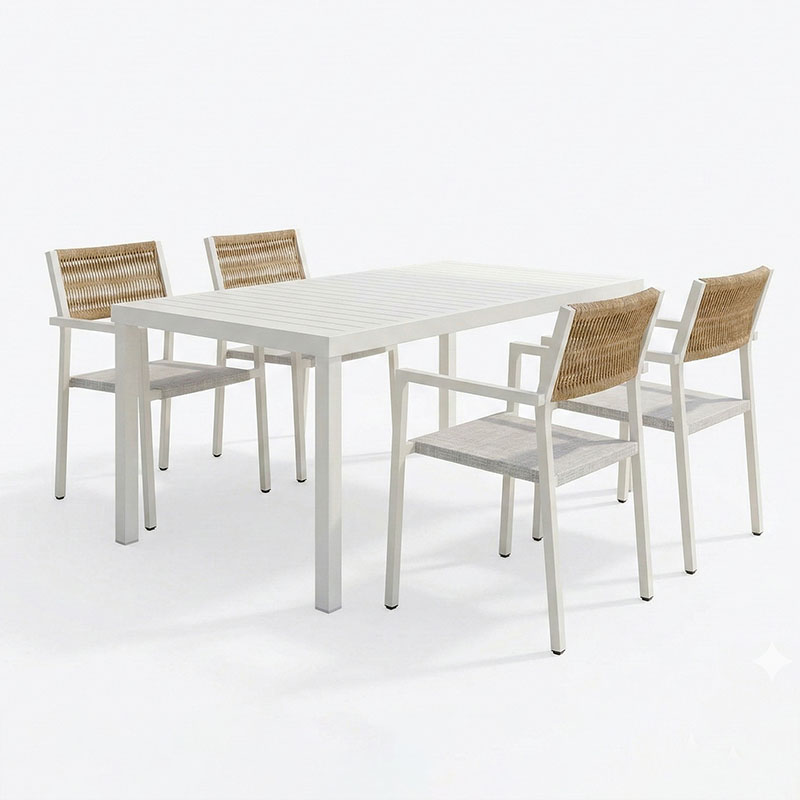 Tavolinë ngrënieje Kliton - Savor set me 5 pakoworld alumini në nuancë të bardhë 150x80x74cm