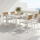 Tavolinë ngrënieje Kliton - Savor set me 5 pakoworld alumini në nuancë të bardhë 150x80x74cm