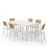 Tavolinë ngrënieje Kliton - Savor set me 7 pakoworld alumini në nuancë të bardhë 150x80x74cm