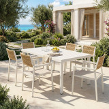 Tavolinë ngrënieje Kliton - Savor set me 7 pakoworld alumini në nuancë të bardhë 150x80x74cm