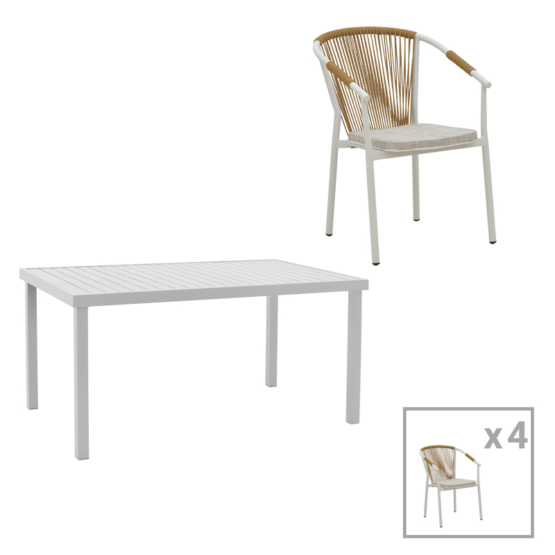 Set tavoline ngrënieje Kliton - Convince prej 5 pakoworld alumini në nuancë të bardhë 150x80x74cm