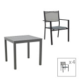 Tavolinë ngrënieje Moly - Kliton set 5 pakoworld antracit dhe alumin-tekstilen i zi në nuancë antracit 80x80x74cm