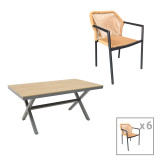 Set tavoline ngrënieje Thorio-Lush 7 pakoworld alumini antracit dhe kompensatë në nuancë natyrale 160x90x75cm