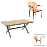 Set tavoline ngrënieje Thorio-Lush 5 pakoworld alumini antracit dhe kompensatë në nuancë natyrale 160x90x75cm