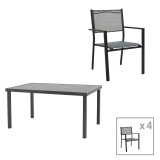 Tavolinë ngrënieje Moly-Kliton A set prej 5 pakoworld alumini dhe textilene antracit 150x80x74cm