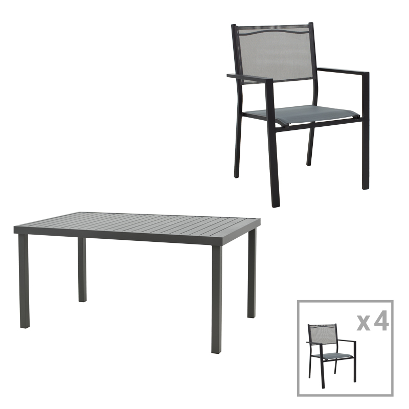 Tavolinë ngrënieje Moly-Kliton A set prej 5 pakoworld alumini dhe textilene antracit 150x80x74cm